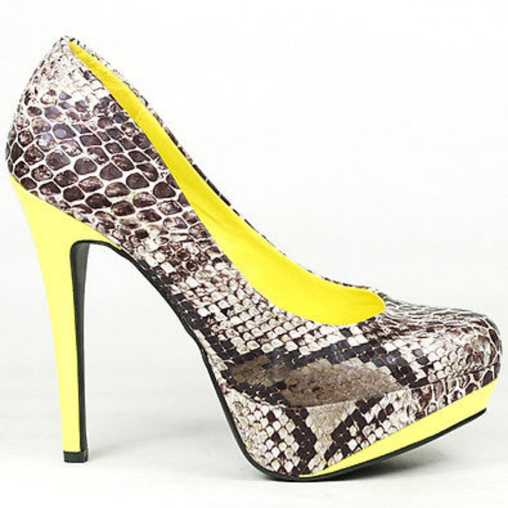 Anne Michelle Neon Snake Print Heels
