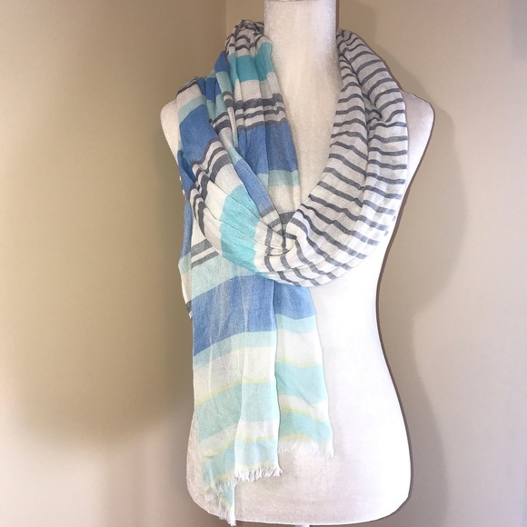 CALVIN KLEIN AQUA STRIPED SCARF 27" - Picture 2 of 5