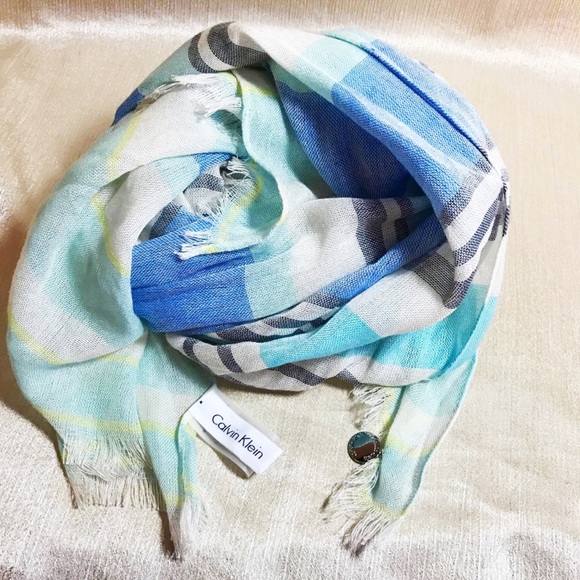 Calvin Klein Accessories - CALVIN KLEIN AQUA STRIPED SCARF 27"