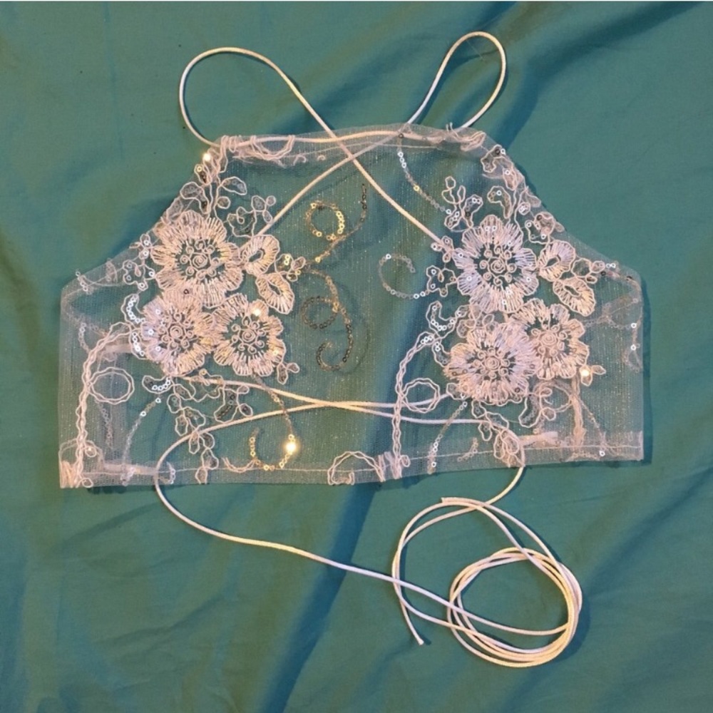 Sheer Lace Sequin Bralette / Crop Top