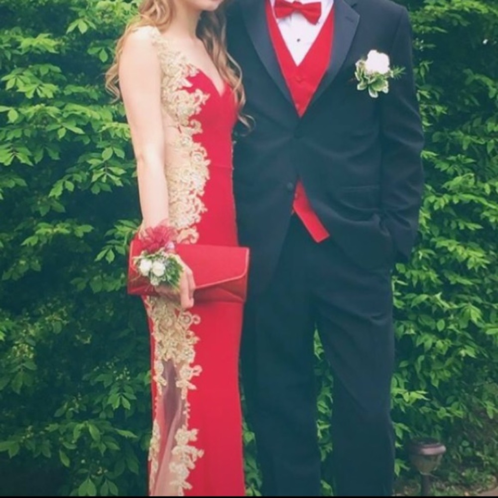 Jovani Red and Gold prom dress