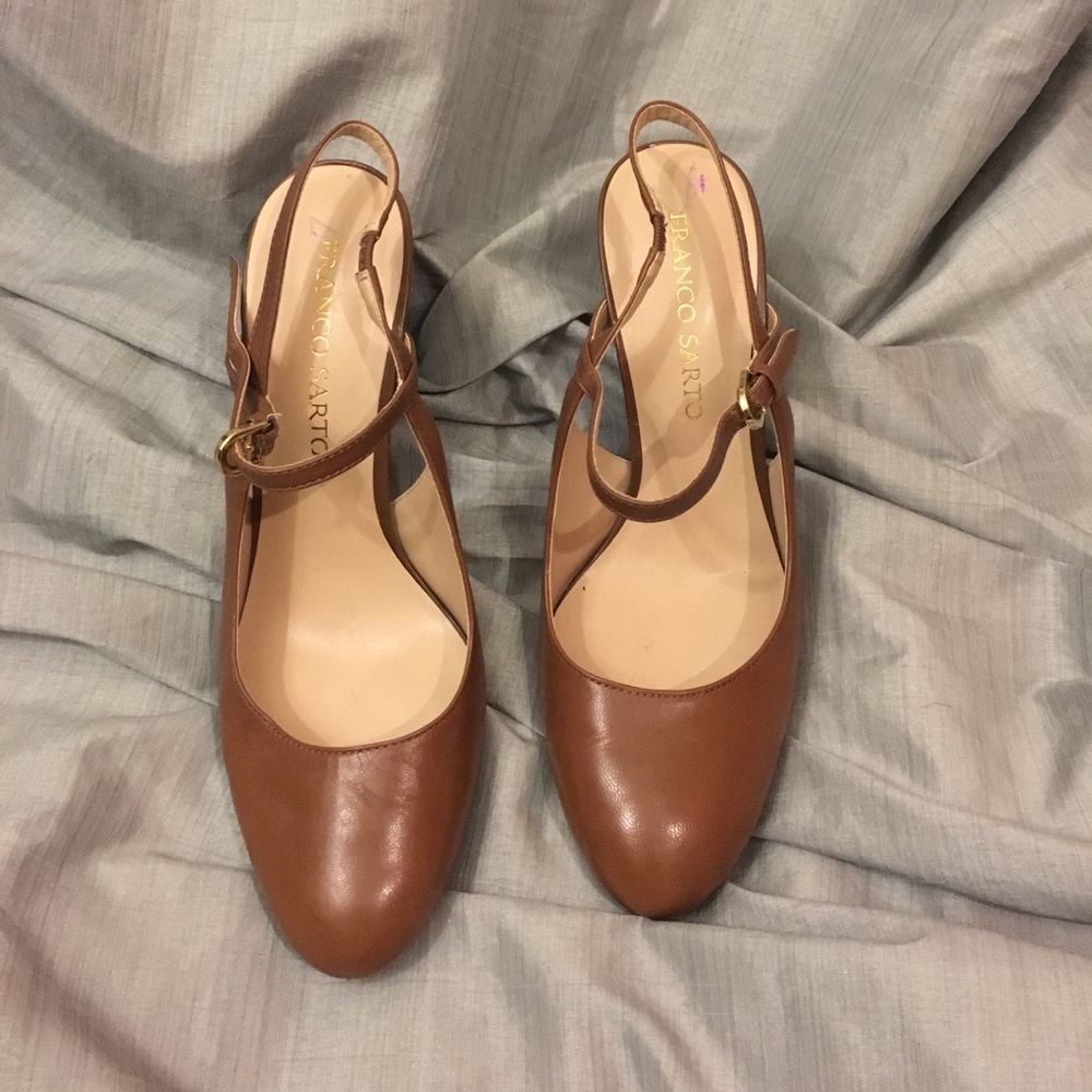 Brown leather Franco Sarto sling backs