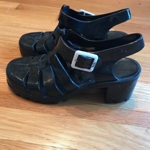 JuJu Authentic Black Heeled Jelly Sandals Size 7