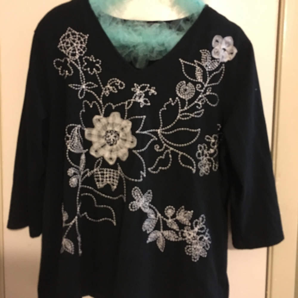Black blouse with ribbon detail