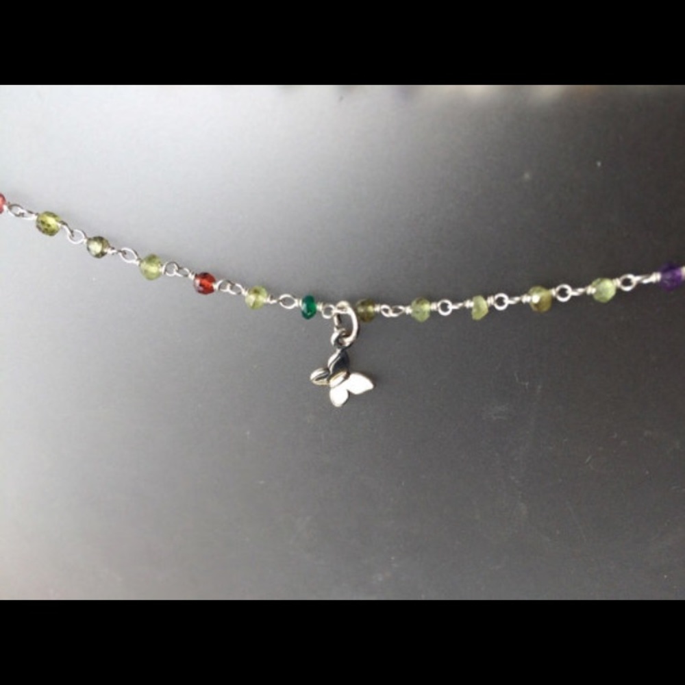Gemstone and Butterfly Wire Wrapped Necklace