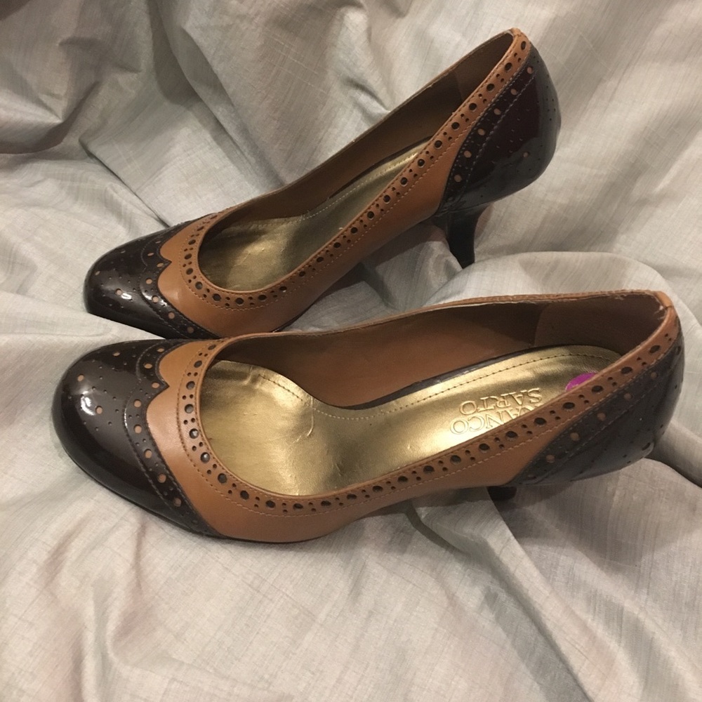 Brown spectator pumps by Franco Sarto, 8.5