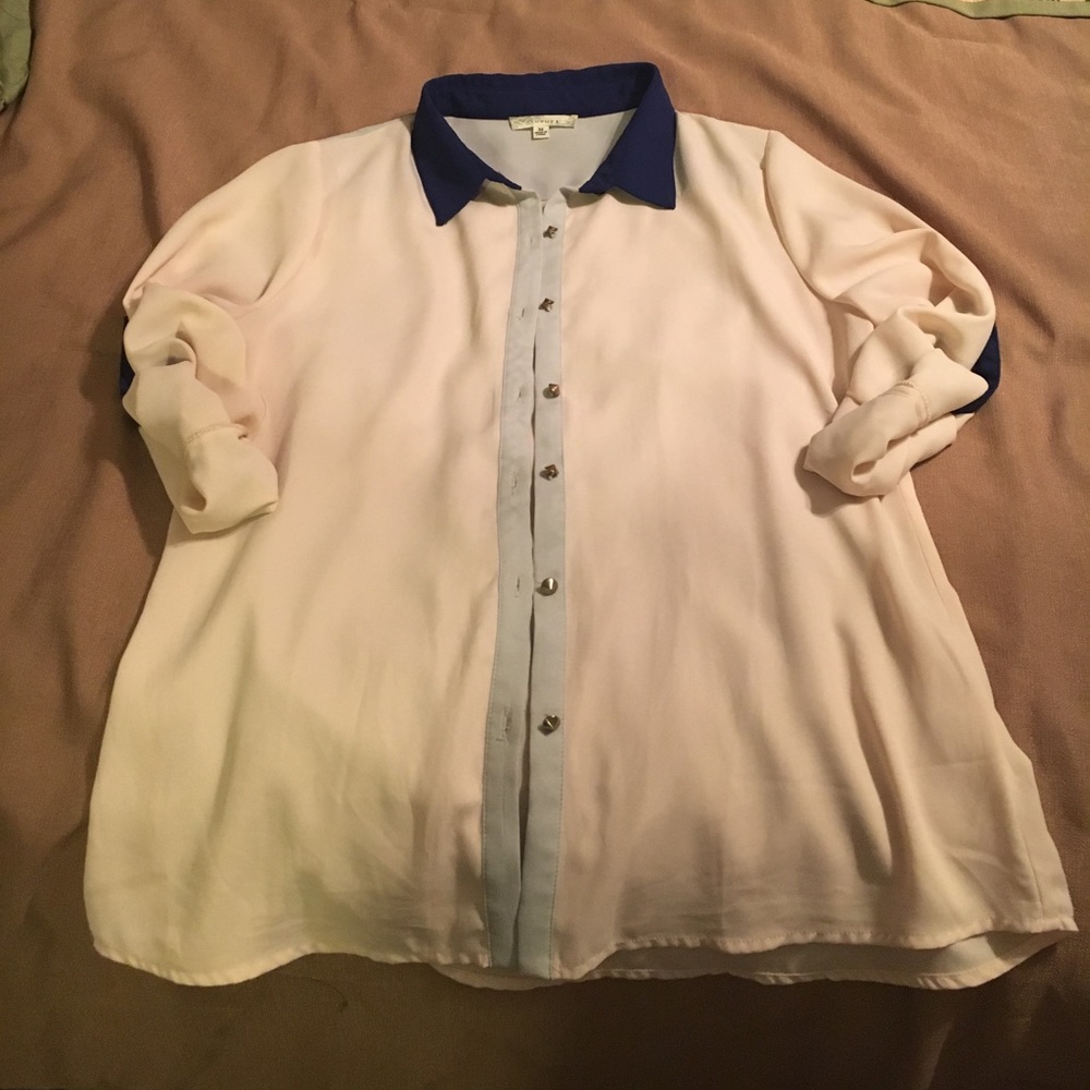 Cream w/blue accents, light weight top