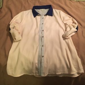 Cream w/blue accents, light weight top