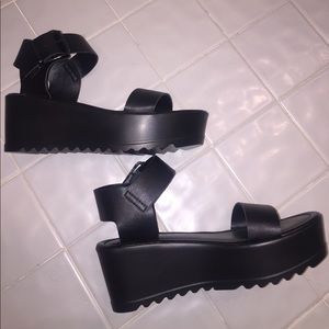 Matte black platform sandals