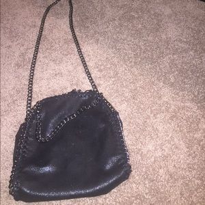 Black faux suede long and double strap purse