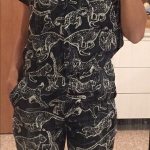 Black animal print jumper jumpsuit women's size 6
