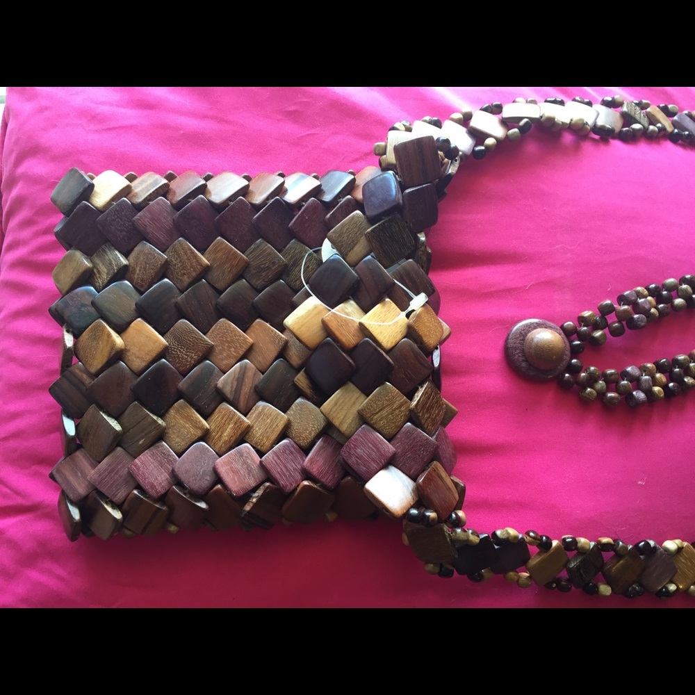 Handmade wood purse & necklace (of headband) set