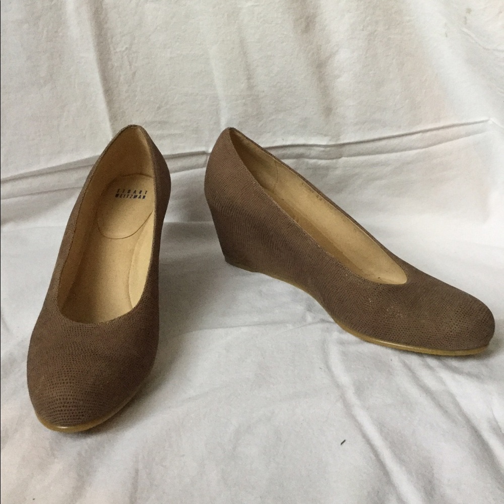 Stuart Weitzman Tan Goosebump "Comodo" Wedge Heel