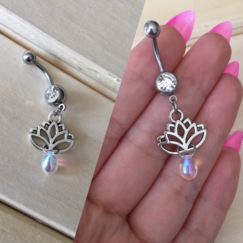 Iridescent Lotus Belly Button Ring