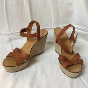 J. Crew Brown "Wessley" Strappy Sandal Wedges