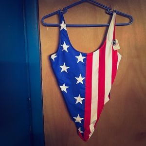 Pink Hi-Cut American Flag One Piece Bathing Suit