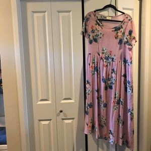 Pink floral midi dress