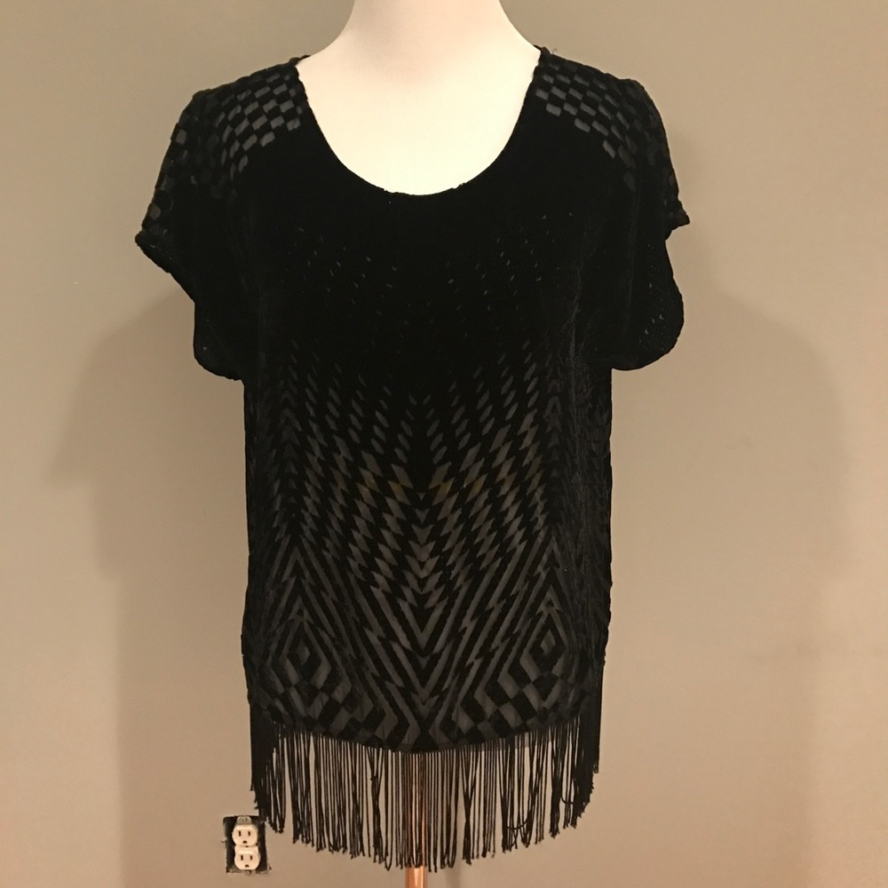 Ella Moss Velvet Burnout Top with Fringe
