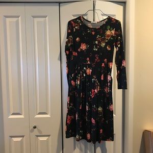 Floral black midi dress