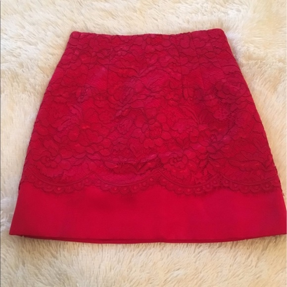 H&M Dresses & Skirts - H&M red lace and silk skirt, worn once!