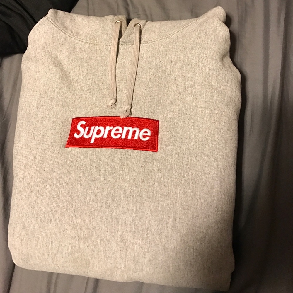 Red on grey 2013 supreme box logo pullover