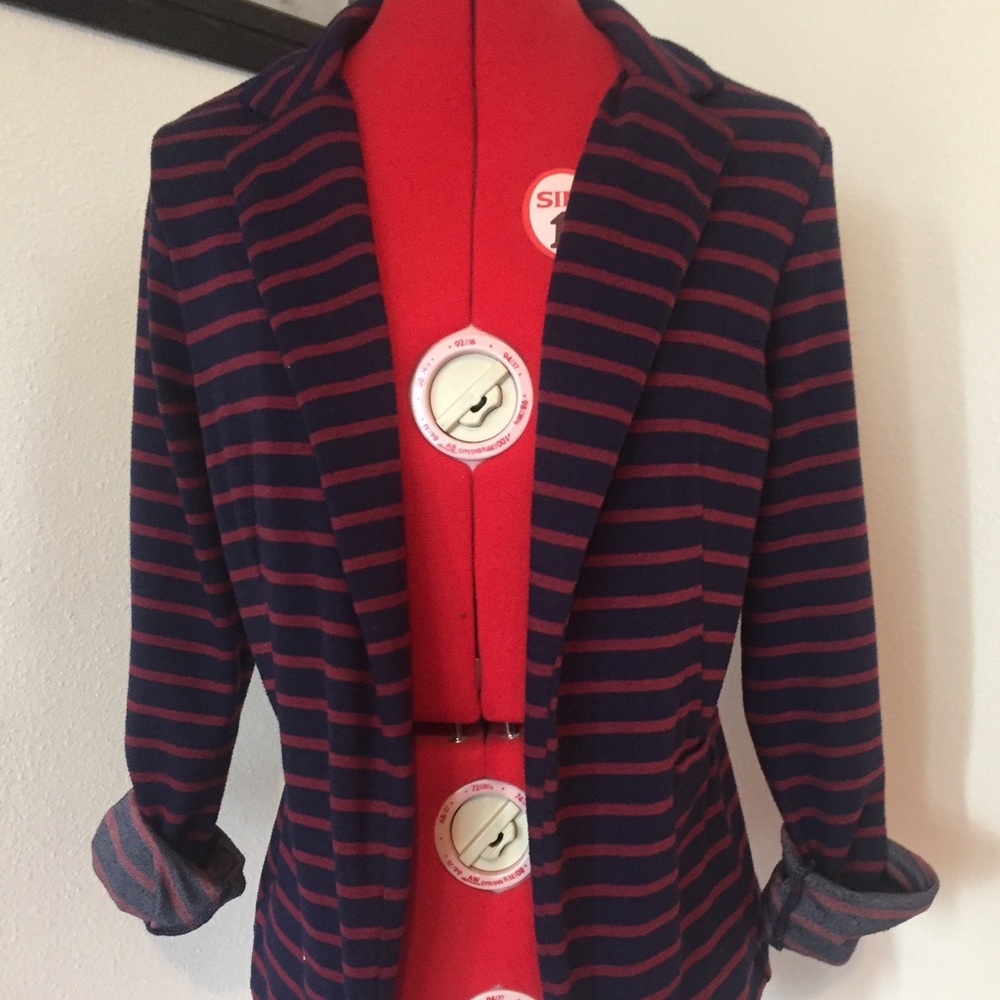 Navy and red striped blazer
