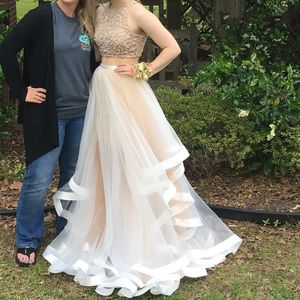 Two Piece White/Cream Poofy Prom Dress