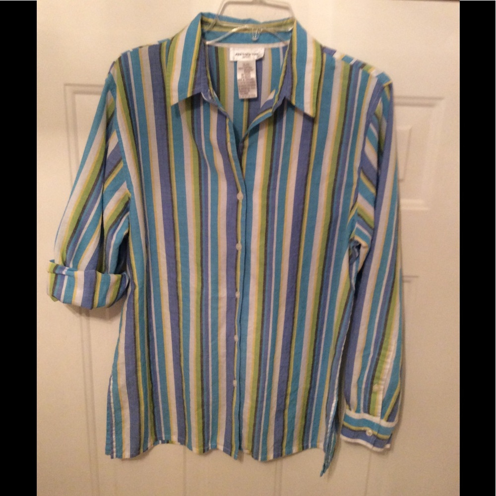 LIKE NEW-BUTTON DOWN STRIPPED BLOUSE-LIKE NEW - Picture 4 of 5