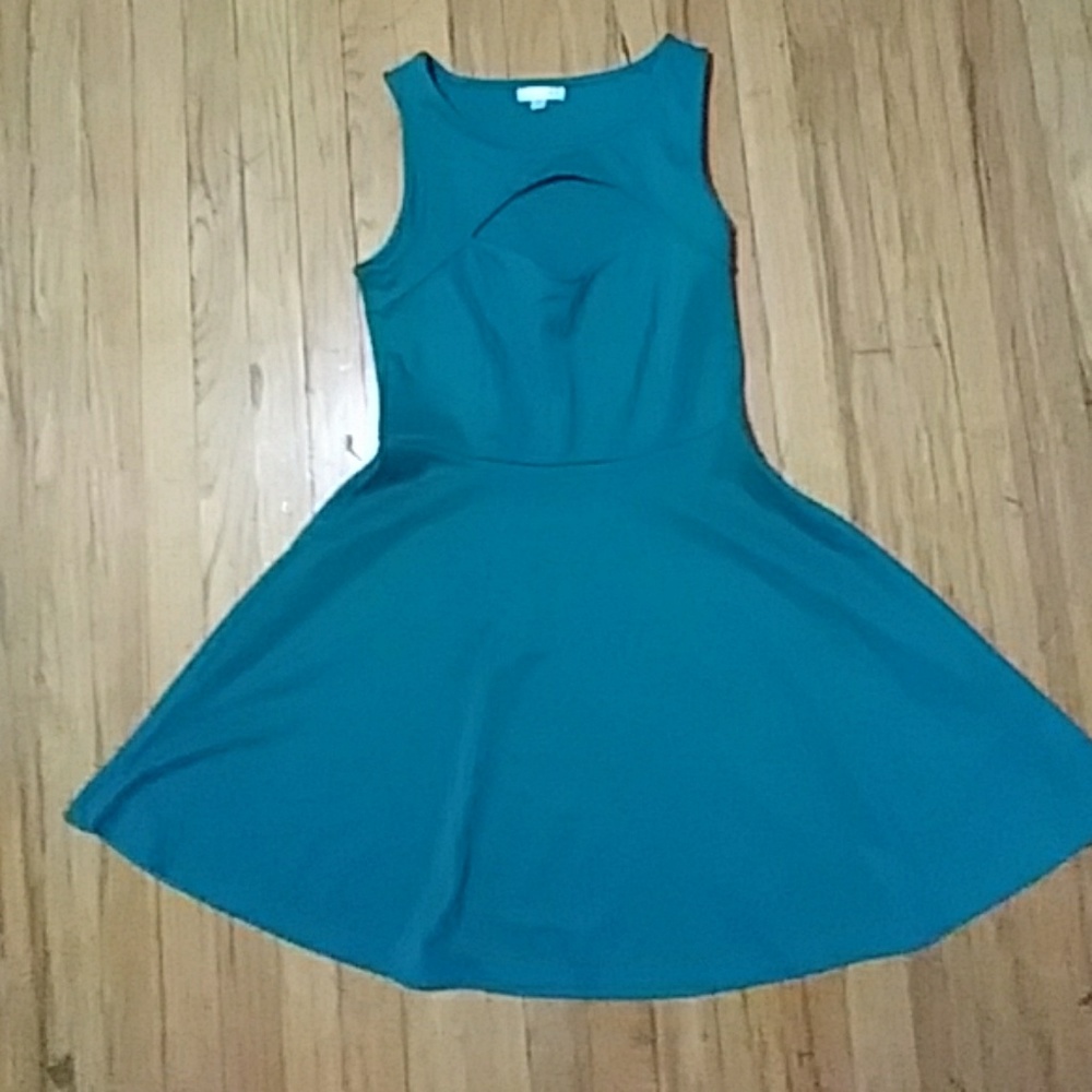Turquoise cut out fit & flare dress