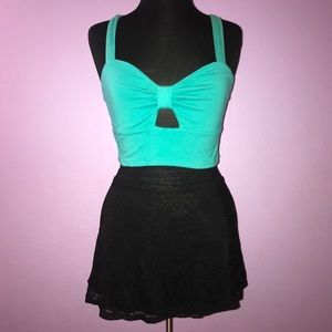 Blue Crop Top & Black Skirt
