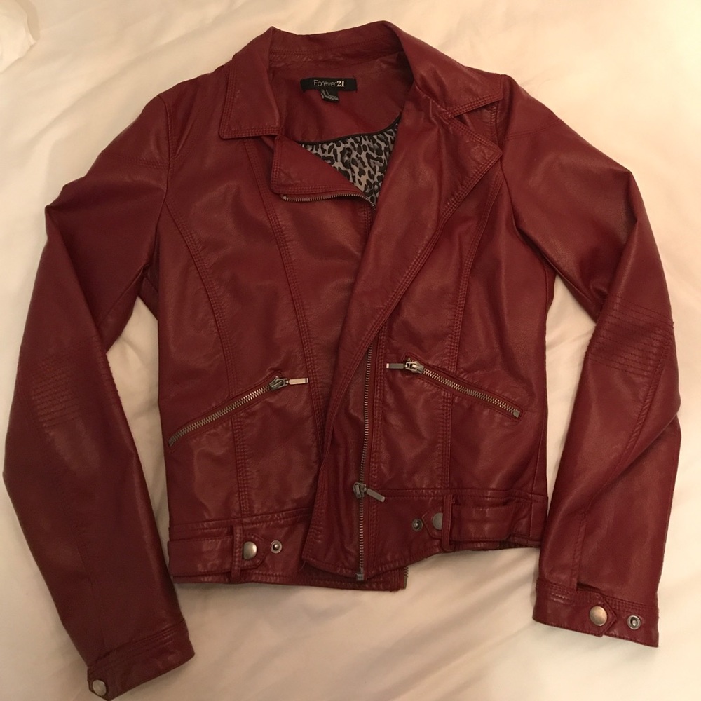 Faux Red Leather Jacket