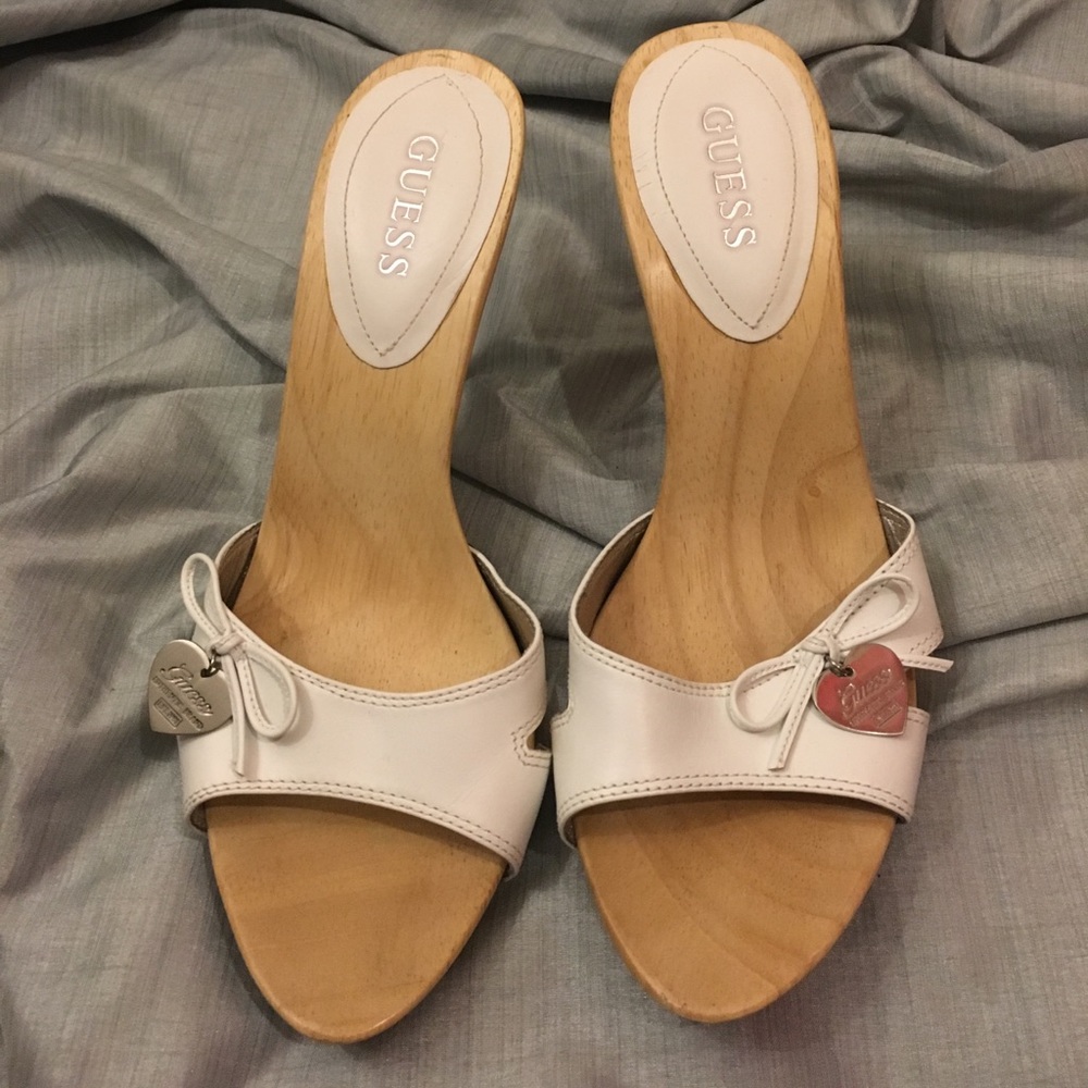 White Guess Wooden sole mule
