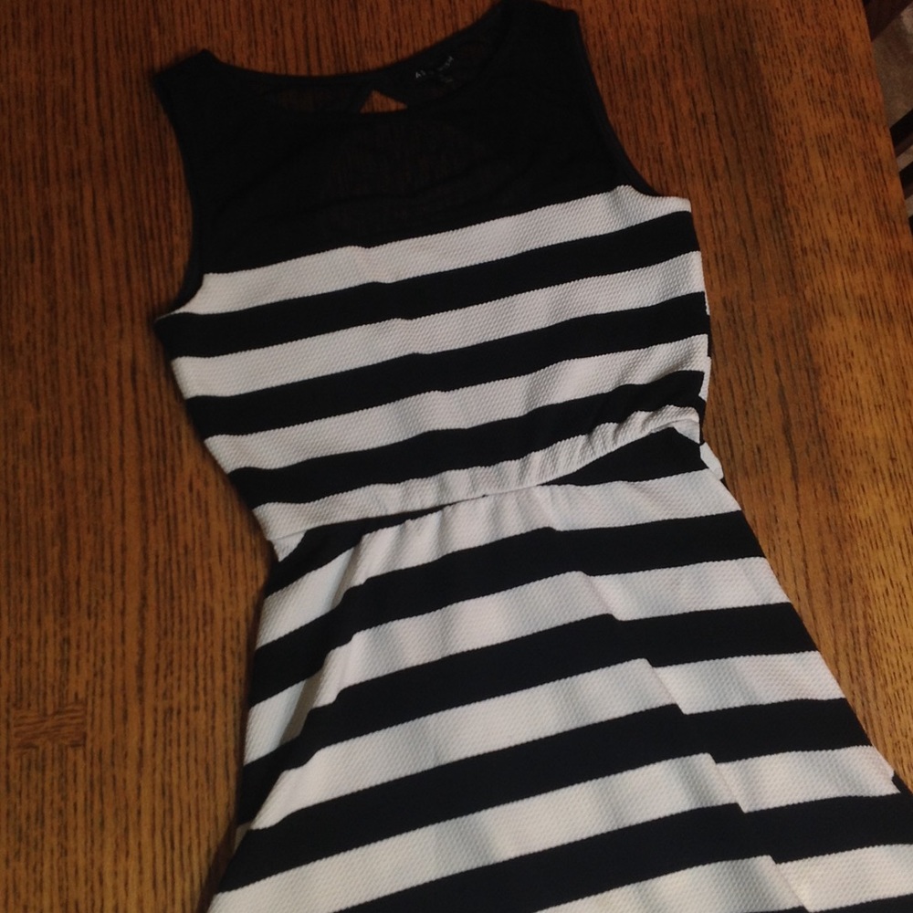 As U Wish striped cut out mesh top skater dress