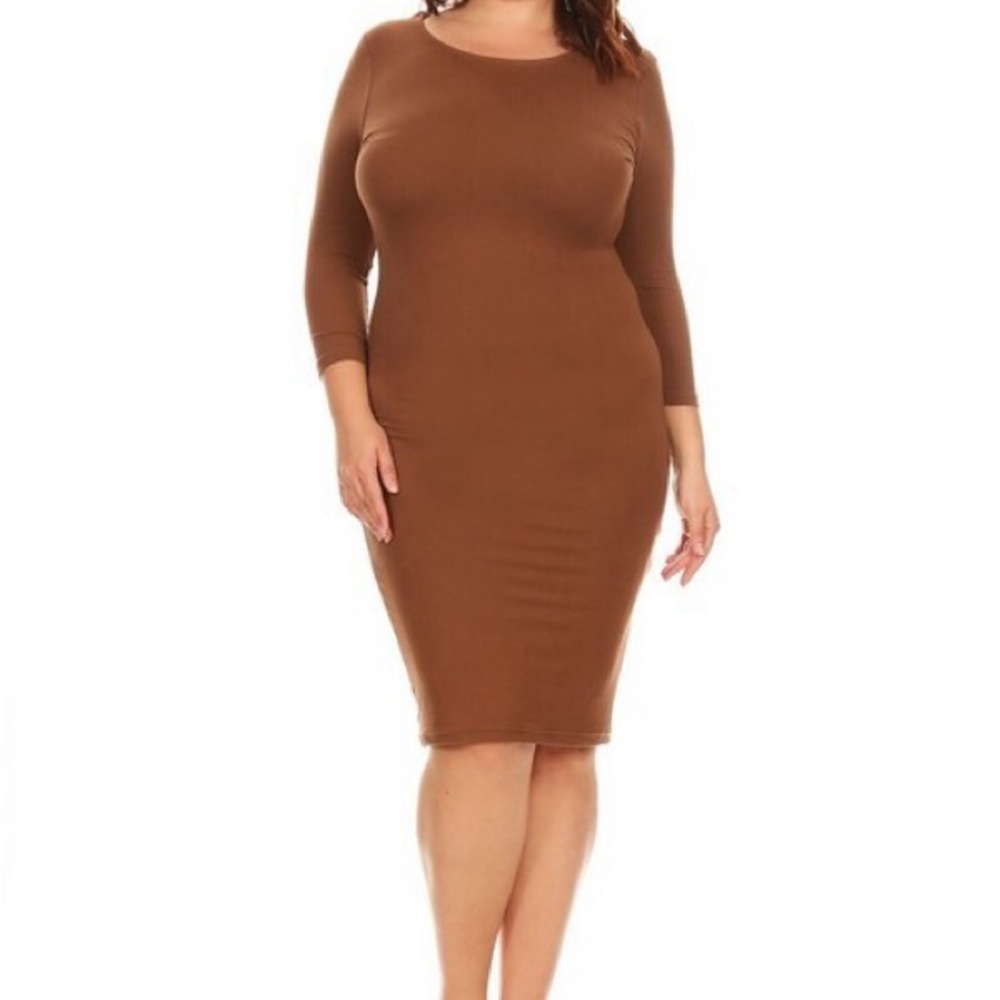 3/4 sleeve midi bodycon dress