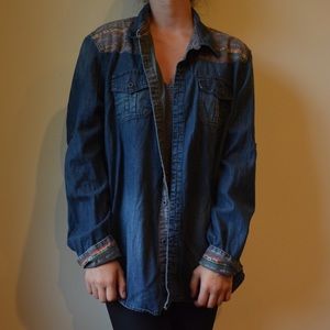 Denim shirt with tribal print