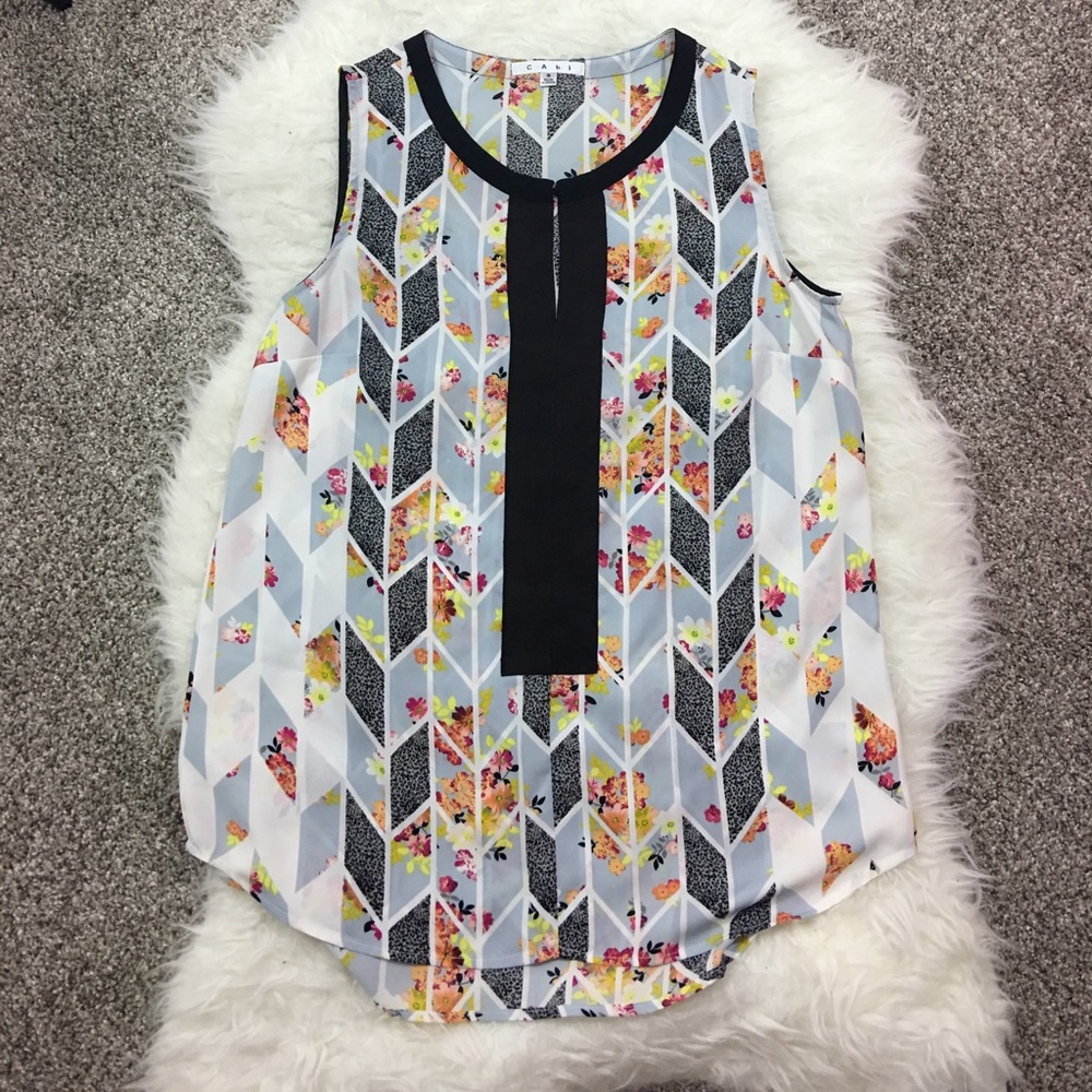 CABI Grosgrain Floral & Geometric Design Blouse