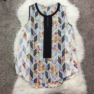 CABI Grosgrain Floral & Geometric Design Blouse