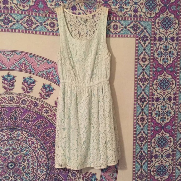 Short White and Mint Lace Dress - Picture 1 of 4