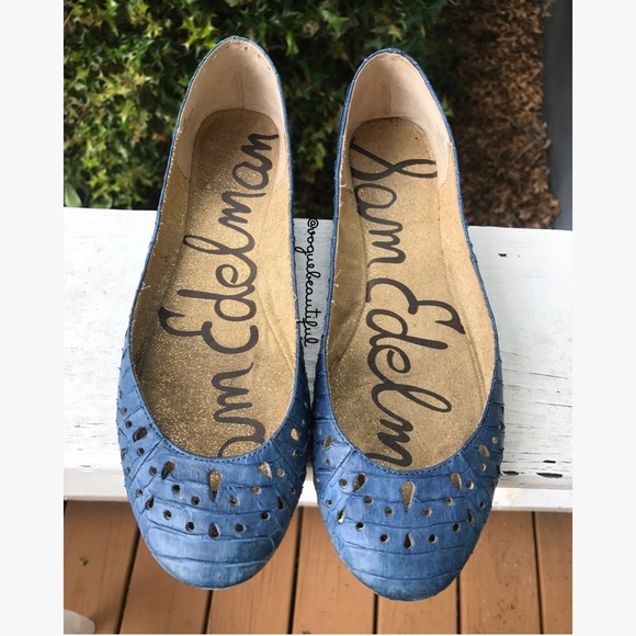 Sam Edelman Shoes - Sam Edelman Blue Reptile Laser Cut Flats