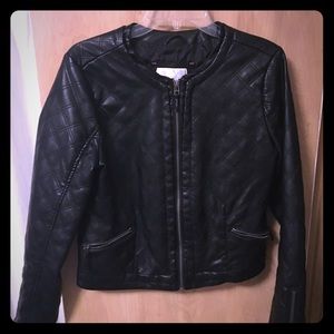 Black quilted faux leather jacket size Large