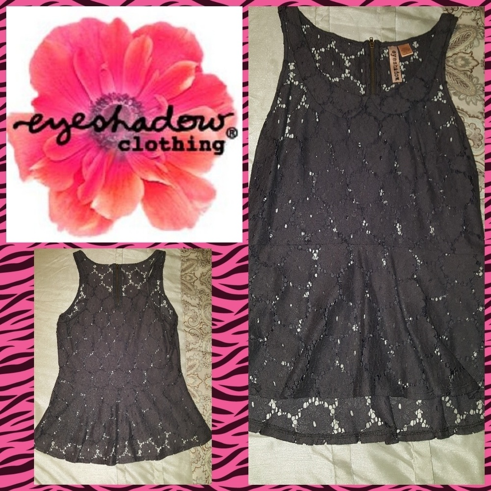 EYESHADOW Gray Lace Peplum Top Sz M