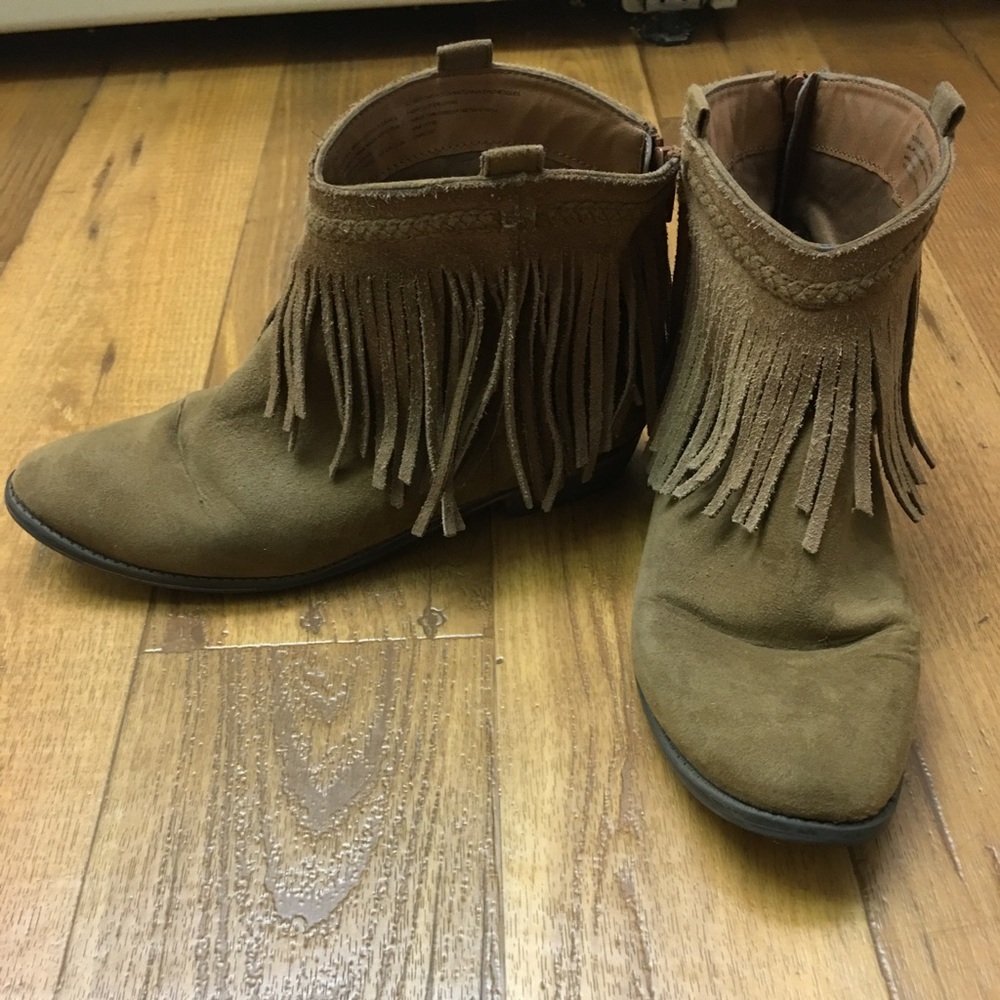 Tan fringe styles booties