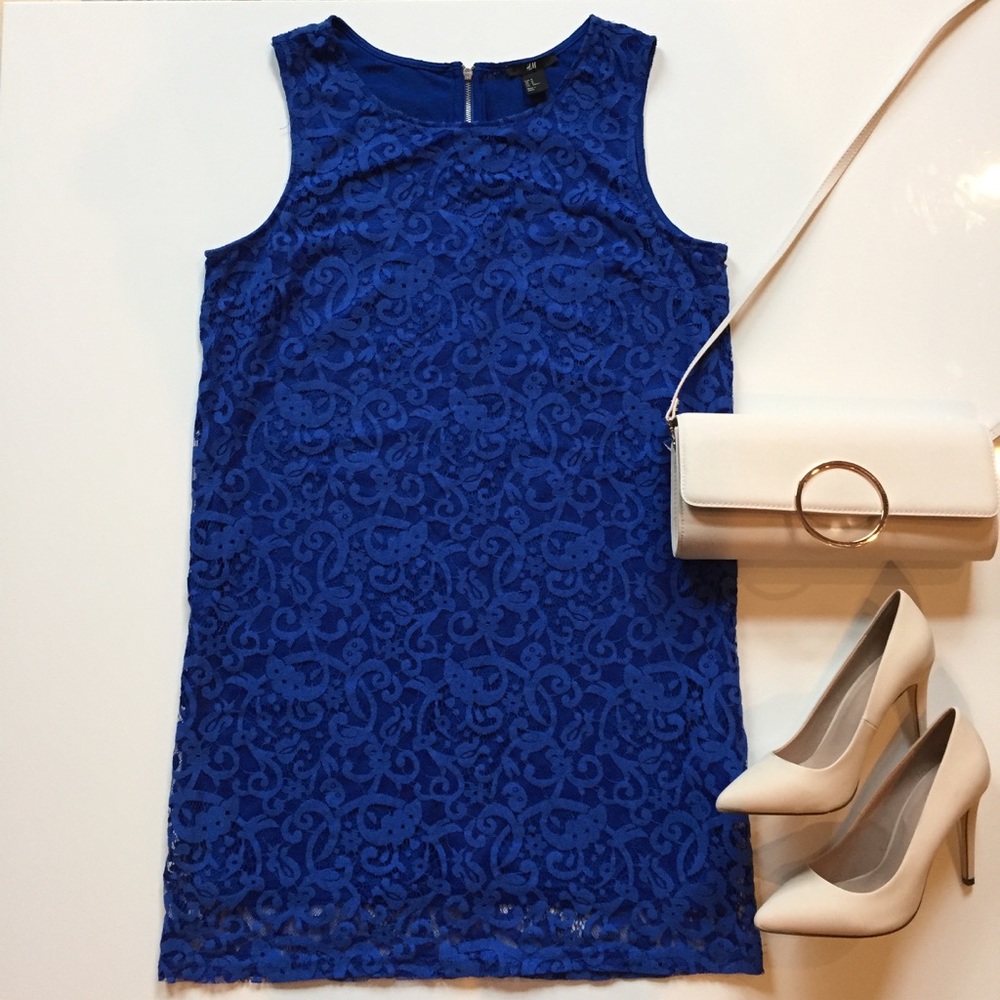 H&M lace royal blue dress classy sleeveless