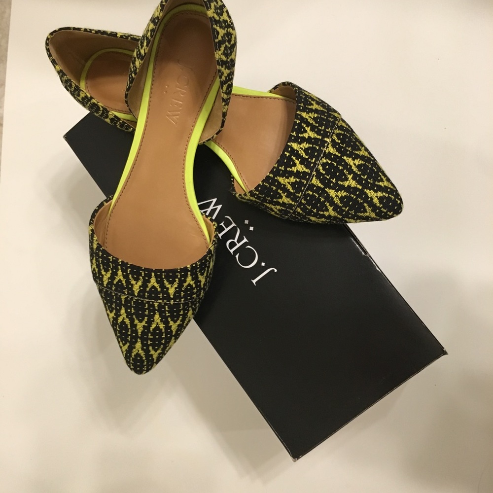 Jcrew black and chartreuse flats