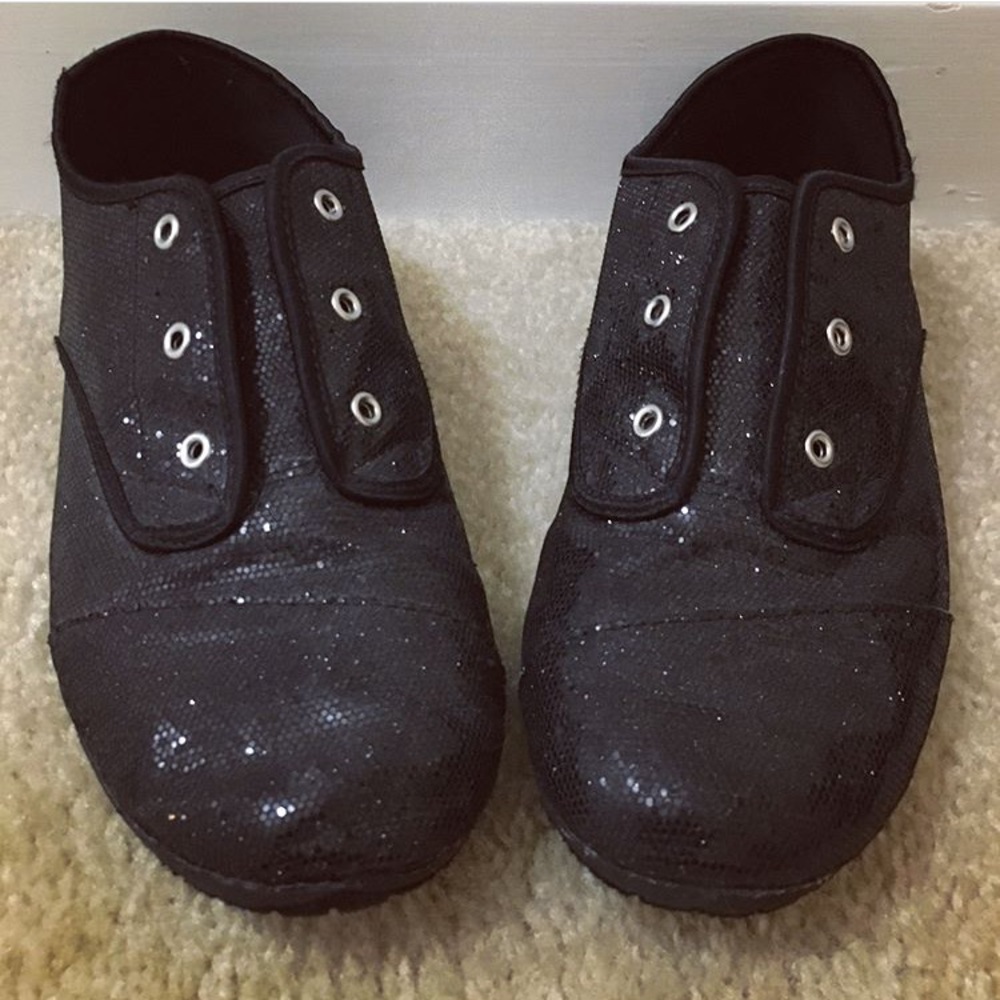 +Black shimmer slip on shoes+