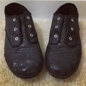 +Black shimmer slip on shoes+