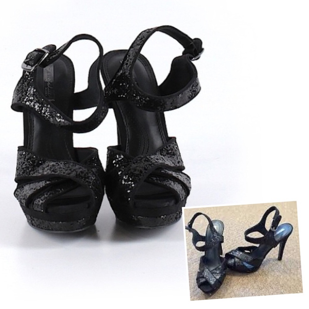 Zara Trafulac blk glitter platform heels 38/7.5