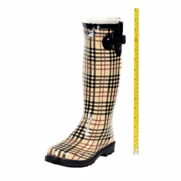 Women's Rain Boots Plaid Checkered Rubber Wellies - Picture 4 of 4