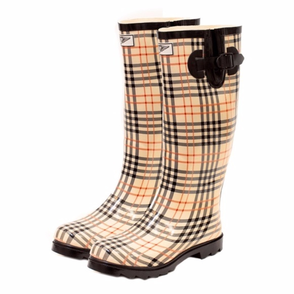 Women's Rain Boots Plaid Checkered Rubber Wellies - Picture 2 of 4
