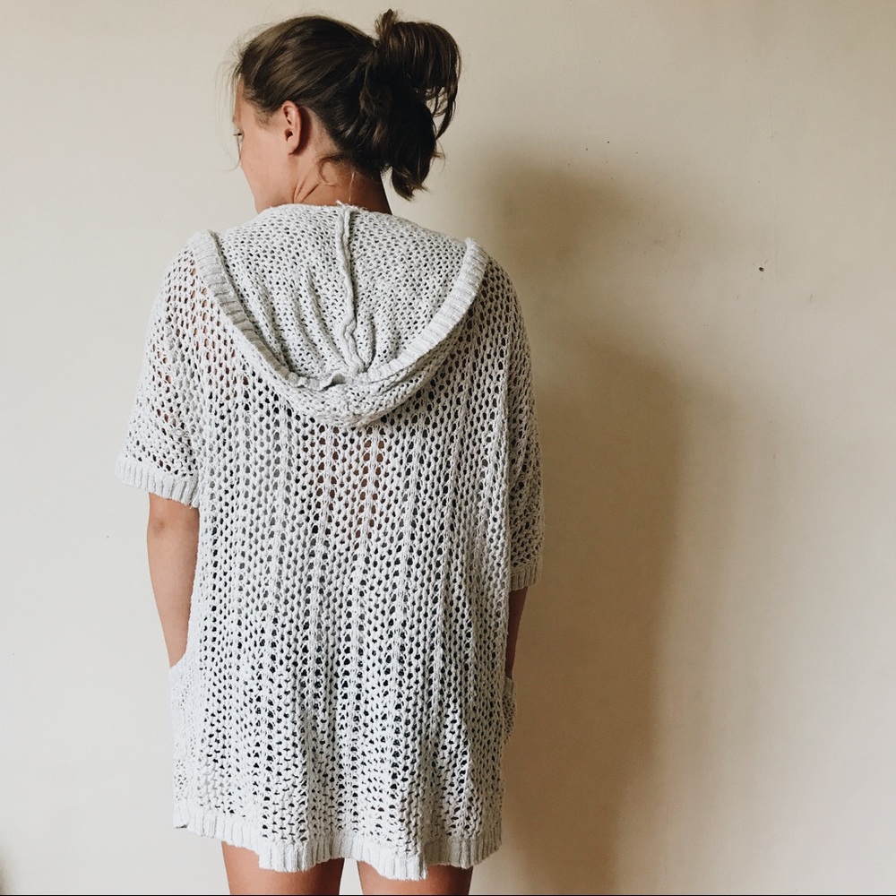 Ecote cream crotchet, hooded sweater.